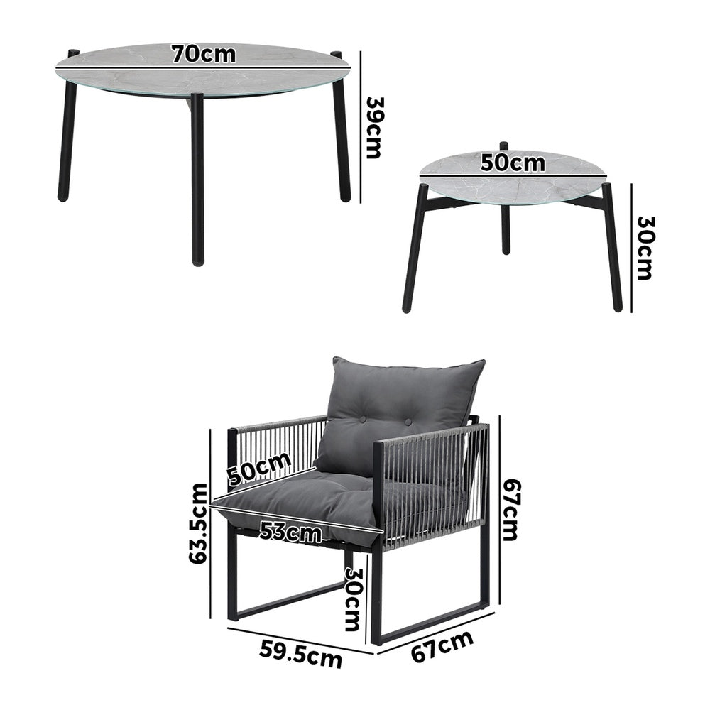 6PCS Outdoor Patio Set Grey &White Coffee Table Set Lounge Chairs