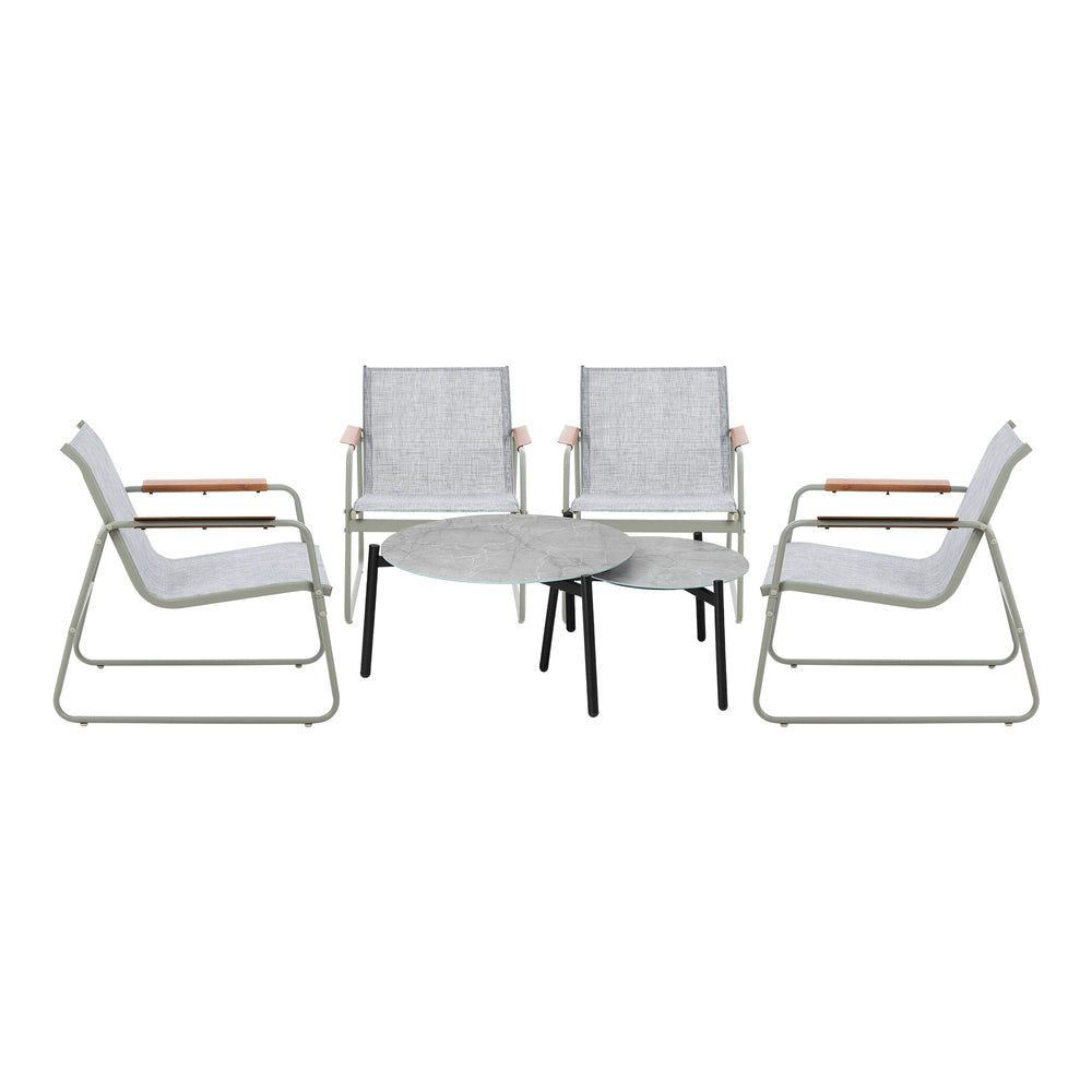 6PCS Outdoor Patio Set 4x Chairs with Coffee Table Textilene Garden Set Grey & White