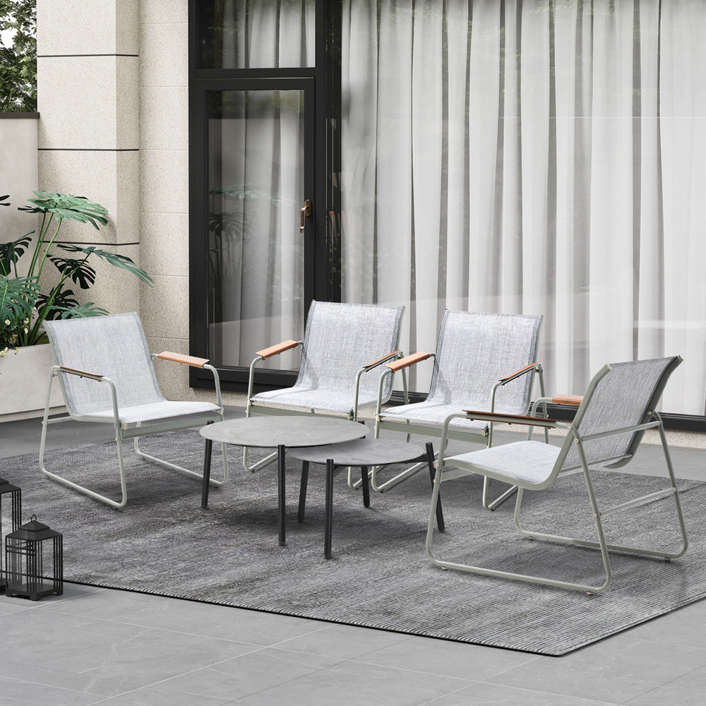 6PCS Outdoor Patio Set 4x Chairs with Coffee Table Textilene Garden Set Grey & White