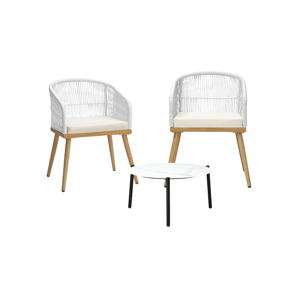 3pcs Seater Outdoor Patio Set 50/70 cm Table Beige and Natural Chairs