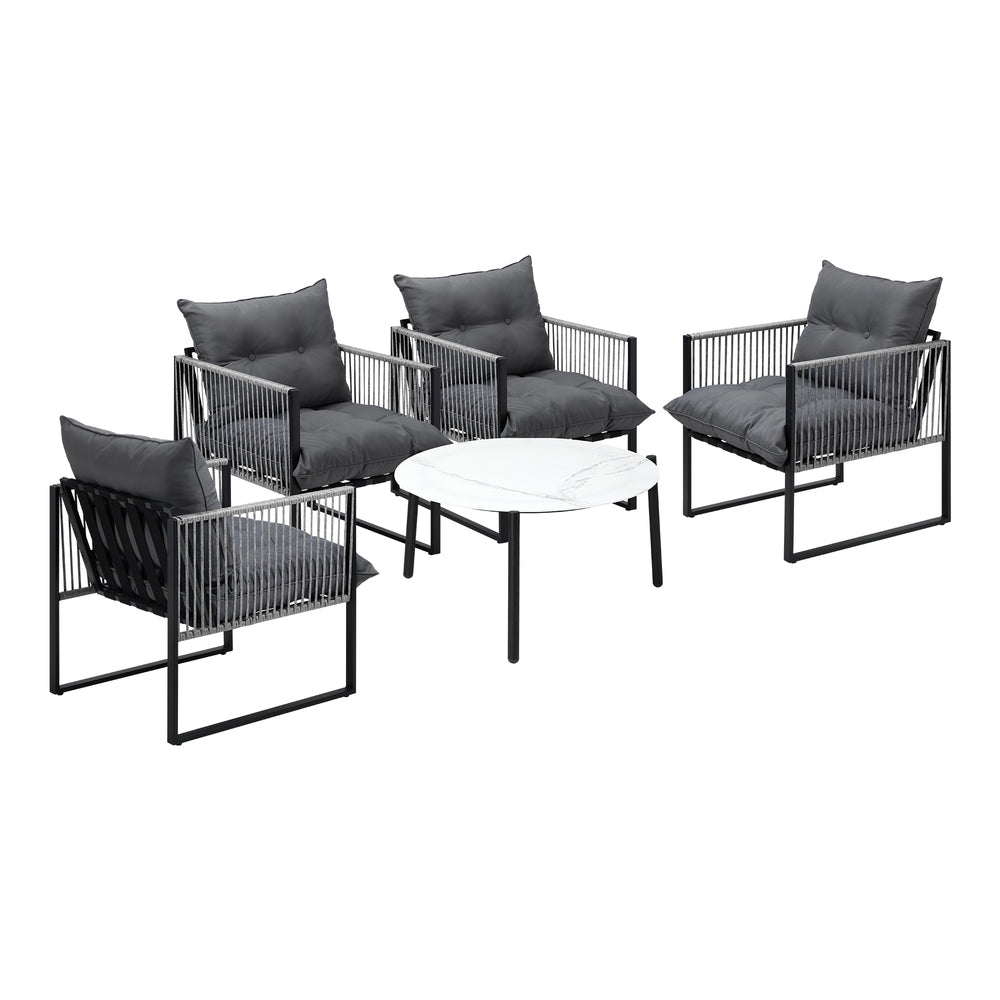 5PCS Outdoor Patio Set Grey & White 70cm Table Cushioned Armchairs