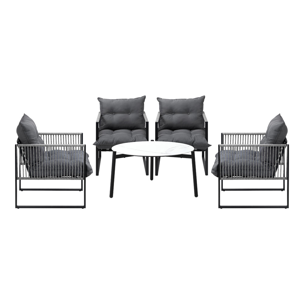 5PCS Outdoor Patio Set Grey & White 70cm Table Cushioned Armchairs