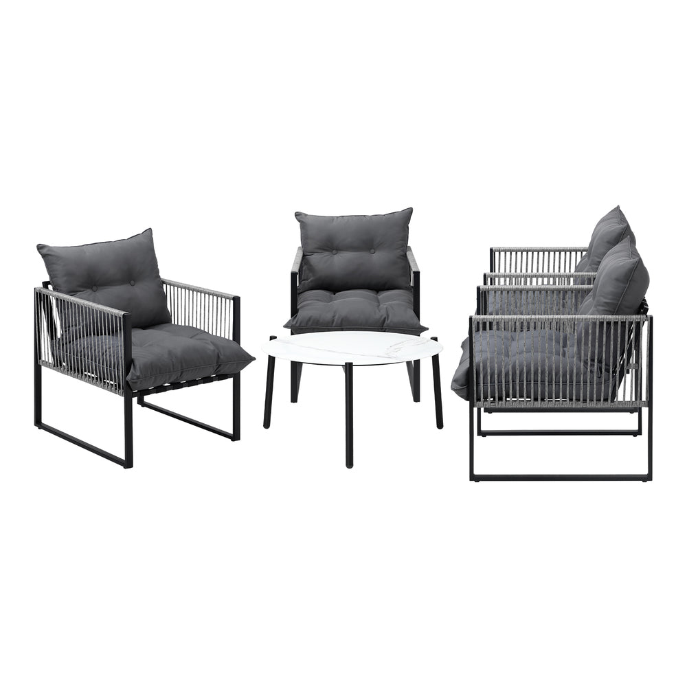 5PCS Outdoor Patio Set Grey & White 70cm Table Cushioned Armchairs