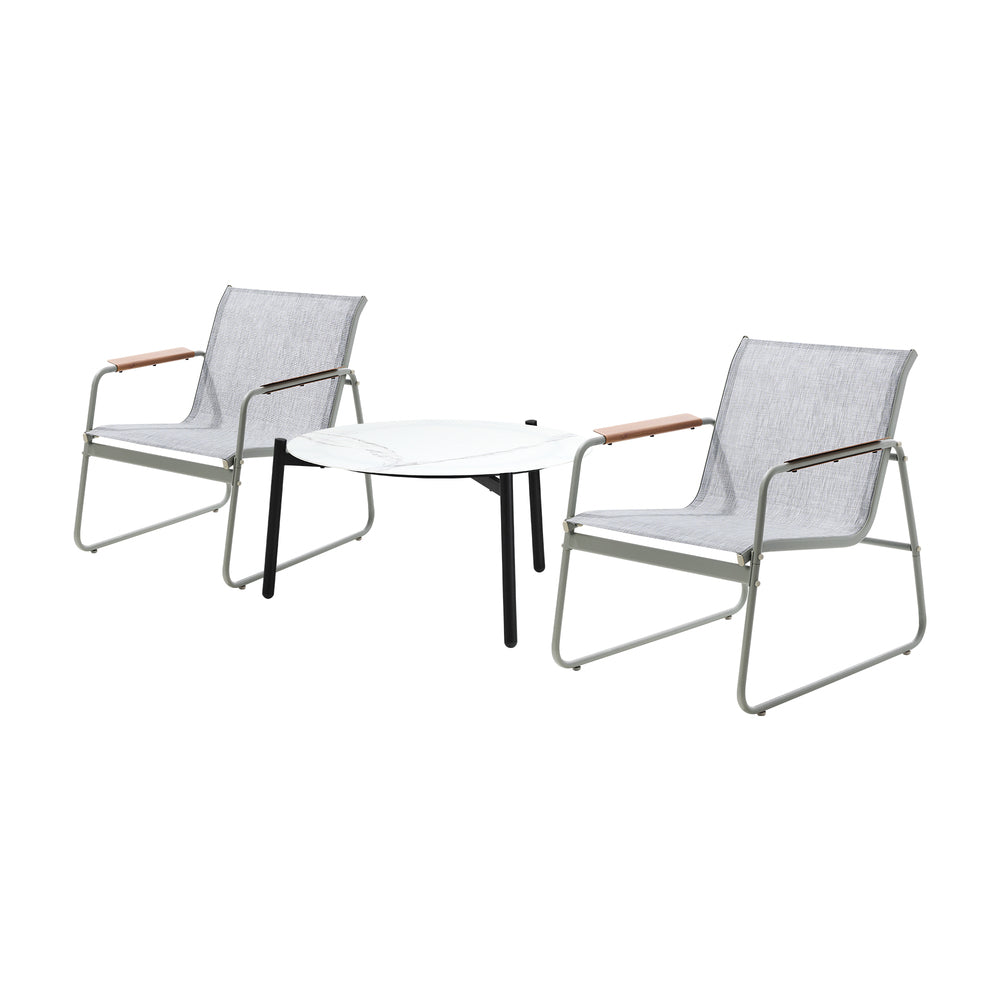 3PCS Outdoor Bistro Set Patio Chair 50cm Coffee Table Textilene Grey & White