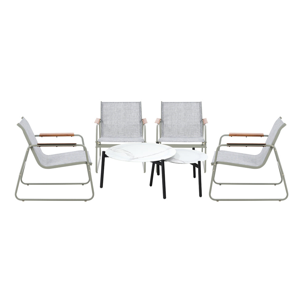 6PCS Outdoor Patio Set 4x Chairs with Coffee Table Textilene Garden Set Grey & White