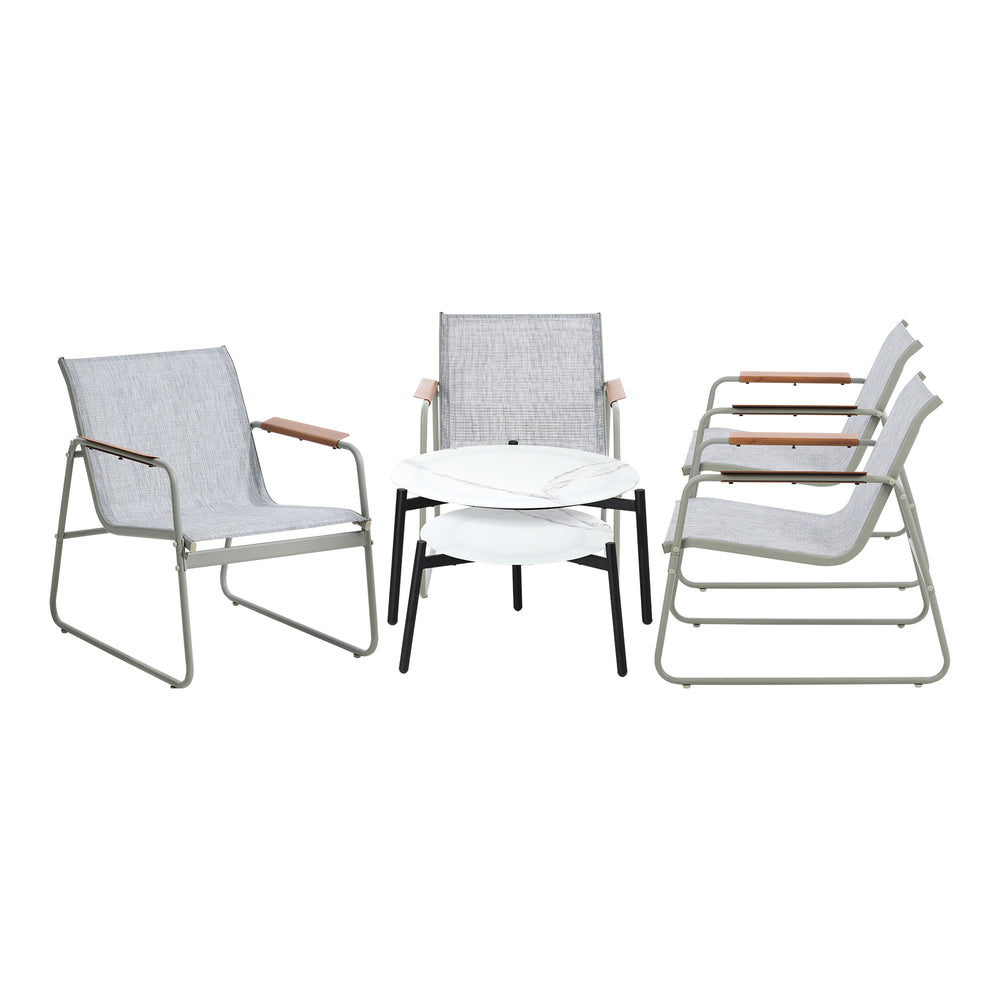 6PCS Outdoor Patio Set 4x Chairs with Coffee Table Textilene Garden Set Grey & White