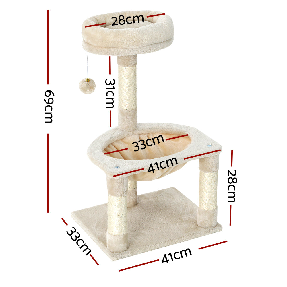 Compact Cat Tree Tower with Scratching Posts - 69cm