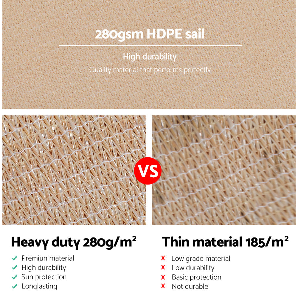 Shade Sail 2X4M Rectangle 280Gsm 98% Sand Shade Cloth