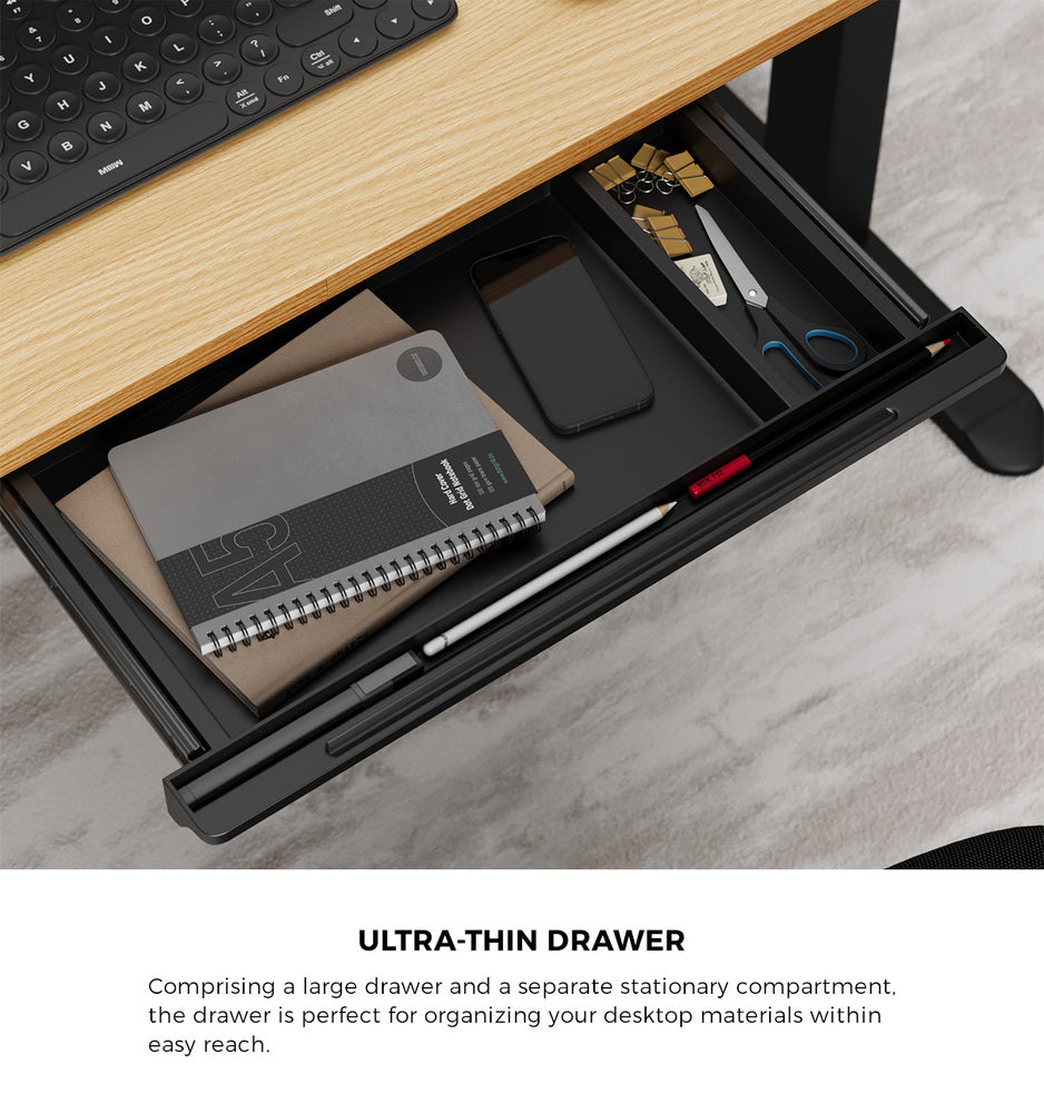 150cm Electric Standing Desk with Drawer Adjustable Black & White Oak