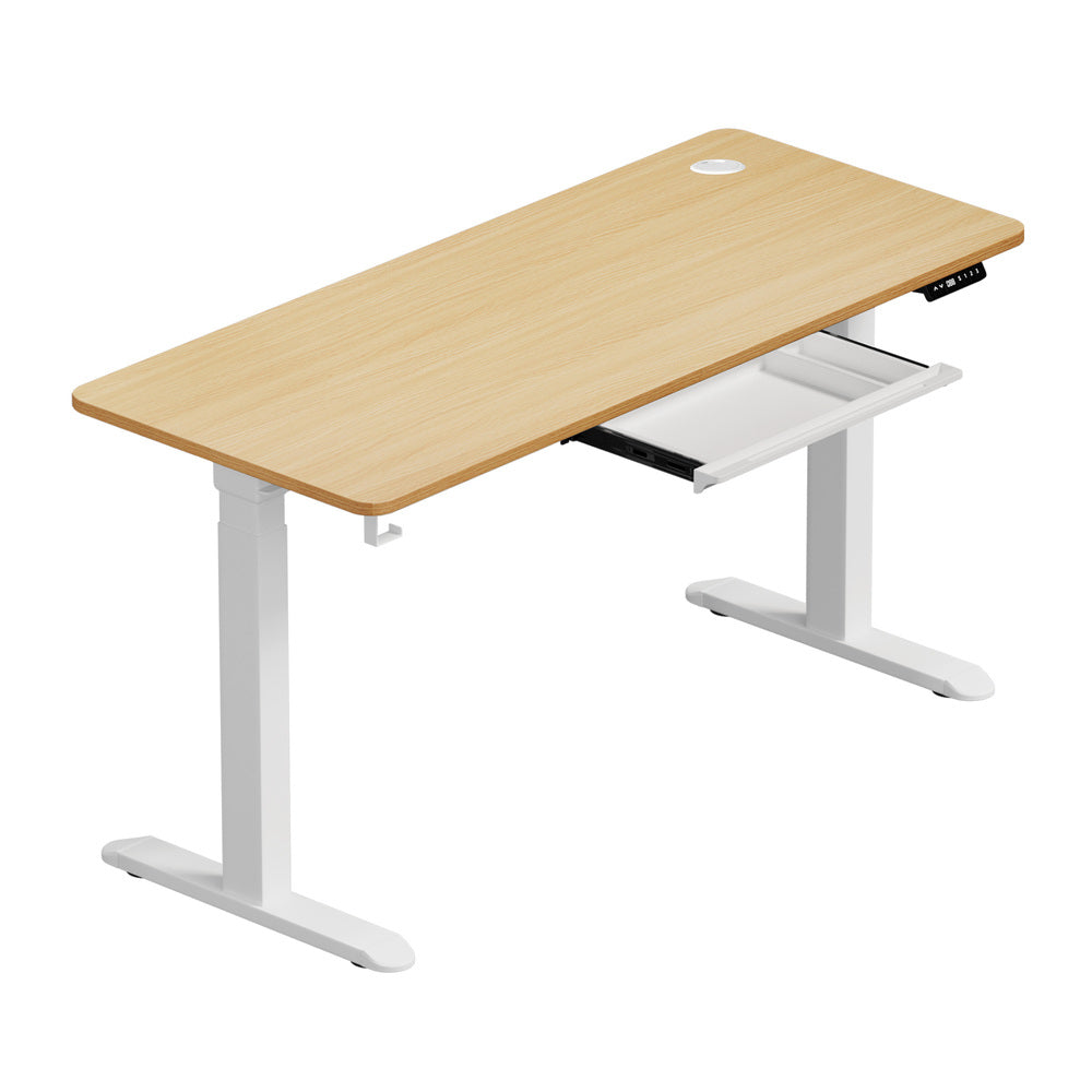 150cm Electric Standing Desk with Drawer Adjustable Black & White Oak