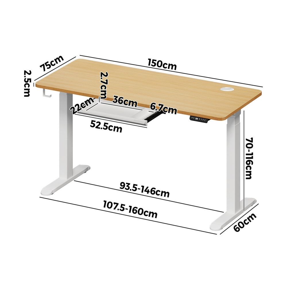 150cm Electric Standing Desk with Drawer Adjustable Black & White Oak
