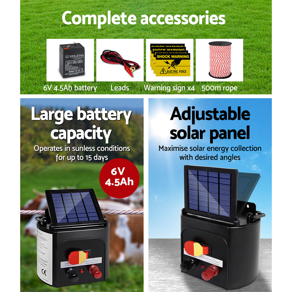 Fence Energiser 5Km Solar Powered Electric 500M Poly Rope