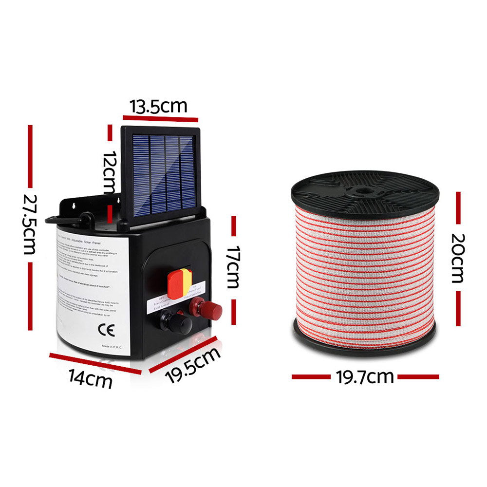 Fence Energiser 3Km Solar Powered Electric 400M Poly Tape Insulator