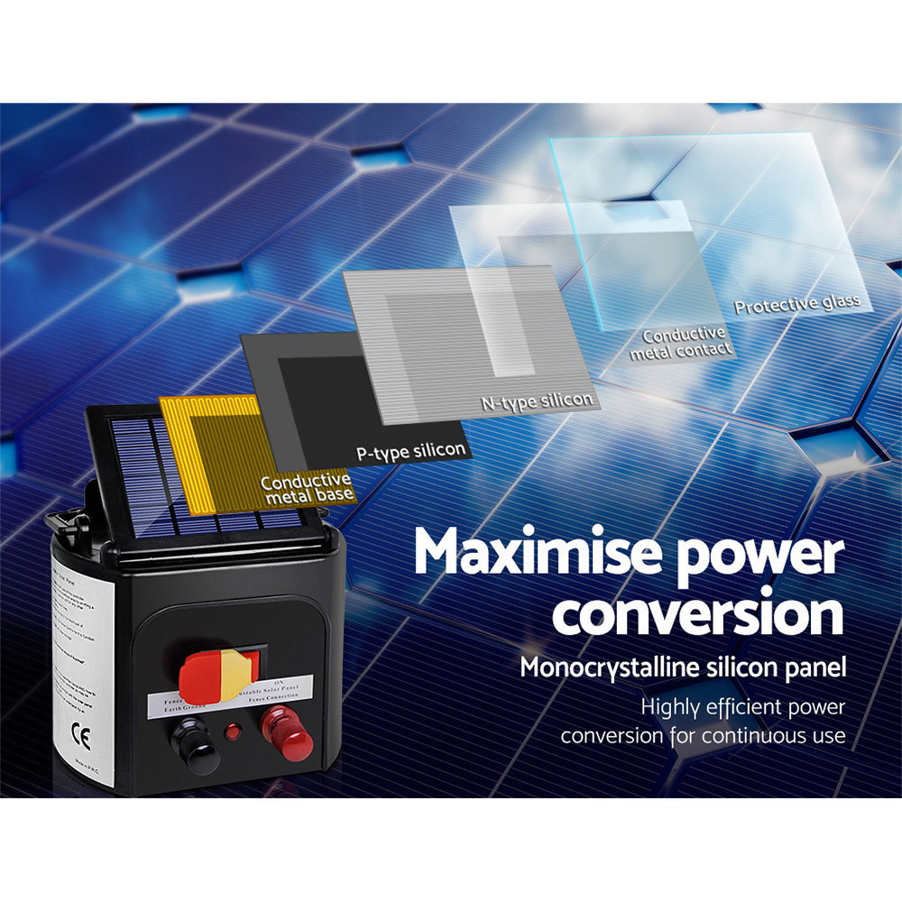Fence Energiser 3Km Solar Powered Electric 2Km Poly Wire