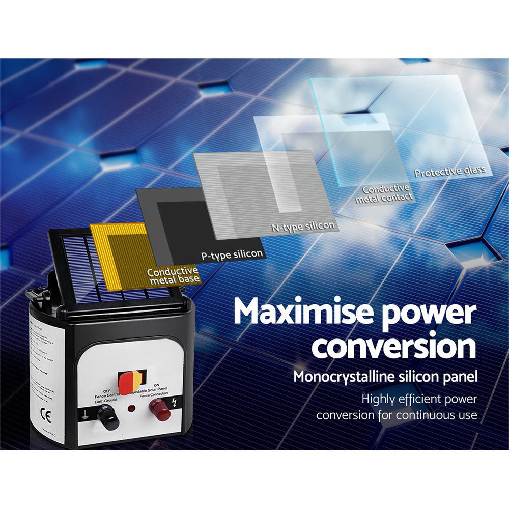 Fence Energiser 8Km Solar Powered Electric 2Km Poly Wire