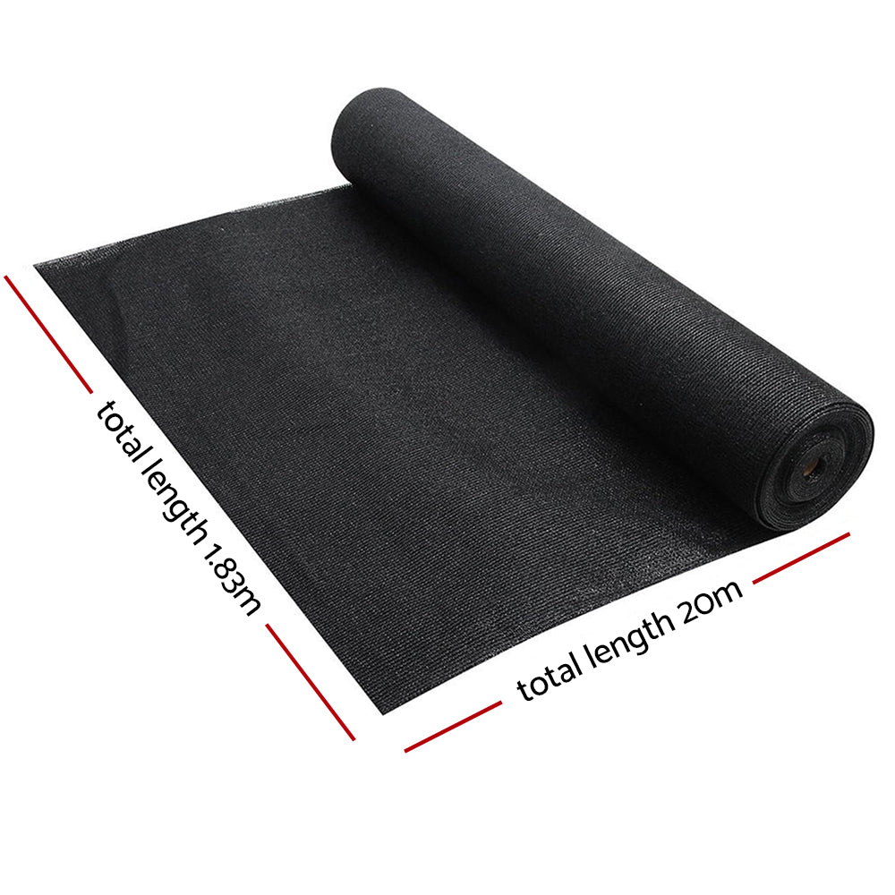 50% Shade Cloth 1.83x20m - Heavy Duty Garden Mesh Roll, Black