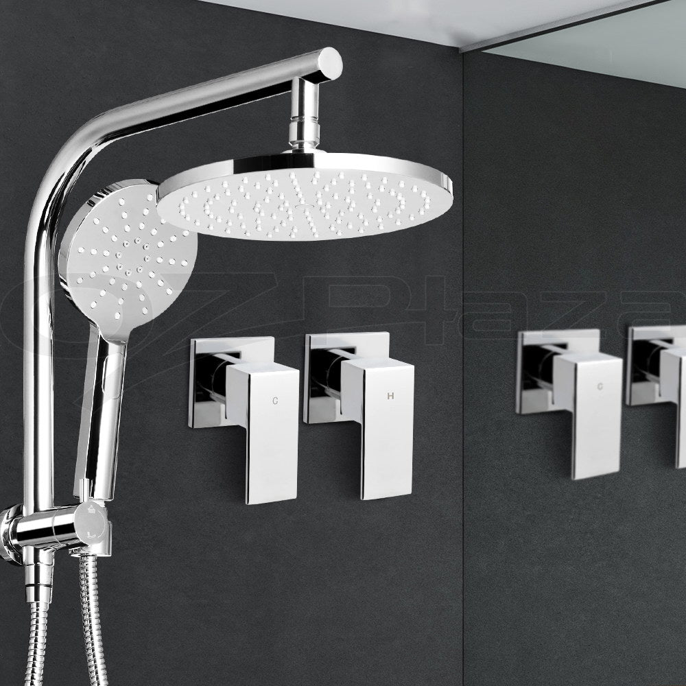Chrome Handheld Round High Pressure Rain Shower Head Set With Twins Tap