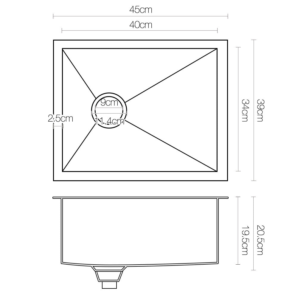 Kitchen Sink 45X39Cm Stainless Steel Basin Single Bowl Laundry Silver