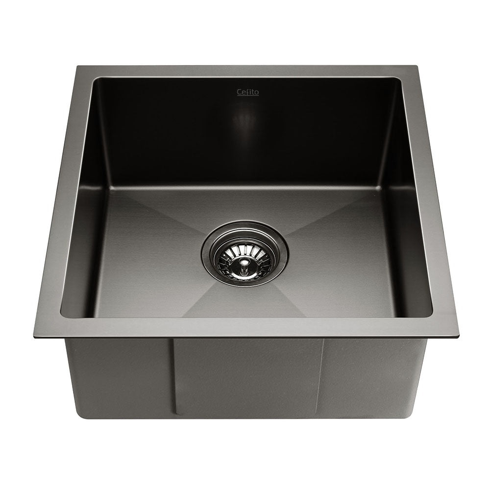 Kitchen Sink 44X44Cm Stainless Steel Basin Single Bowl Laundry Black