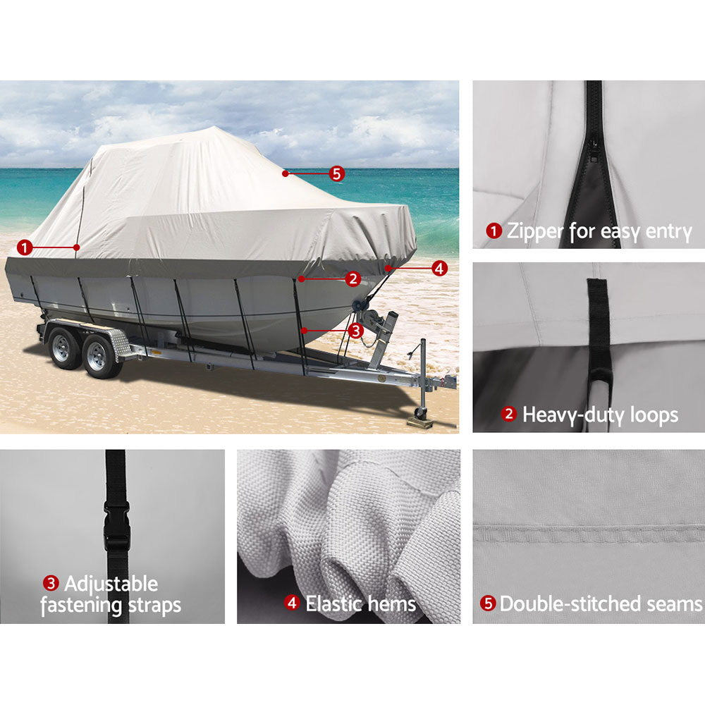 Boat Cover 25-27Ft Trailerable Jumbo Marine 600D Heavy Duty Grey