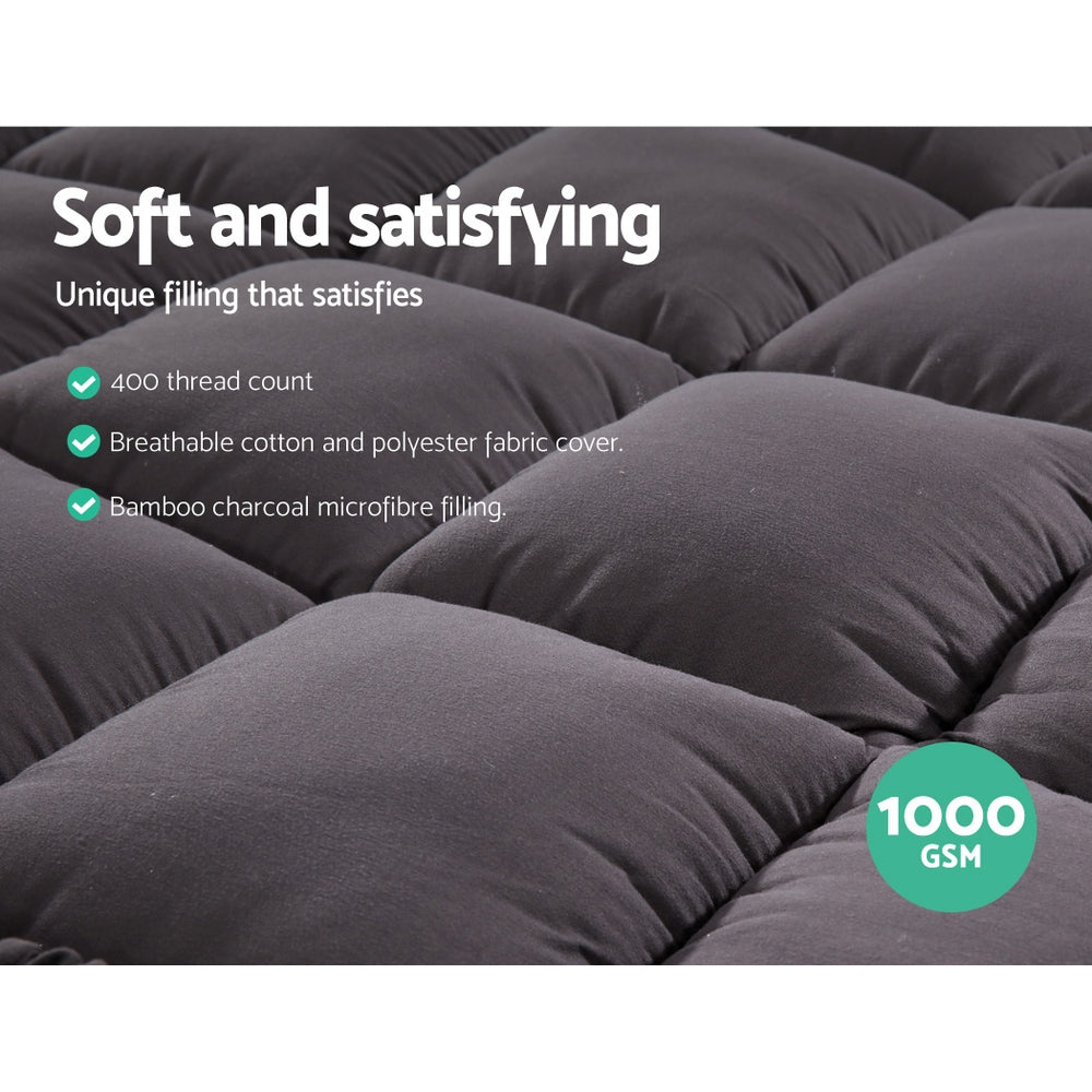 Mattress Topper Pillowtop Bamboo Charcoal Double