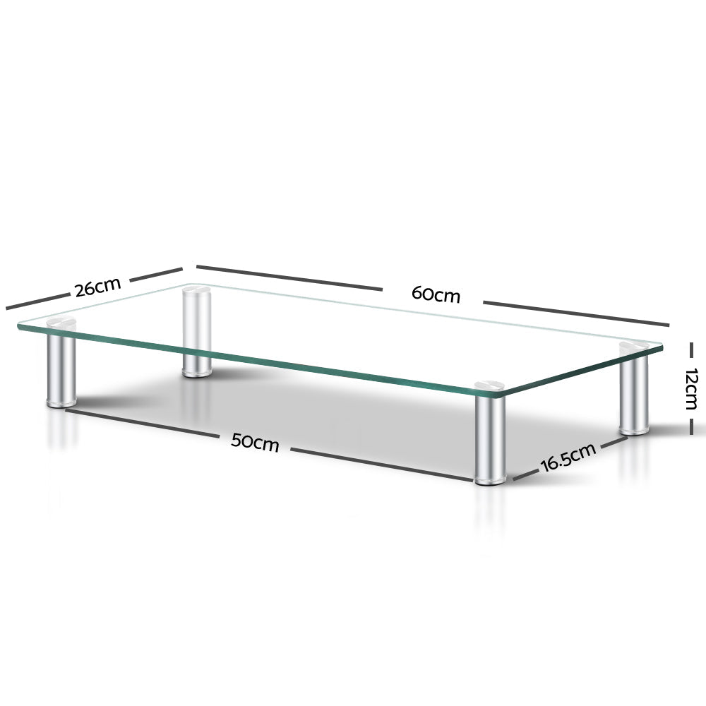 Height Adjustable Monitor Stand Riser with Glass Display Shelf
