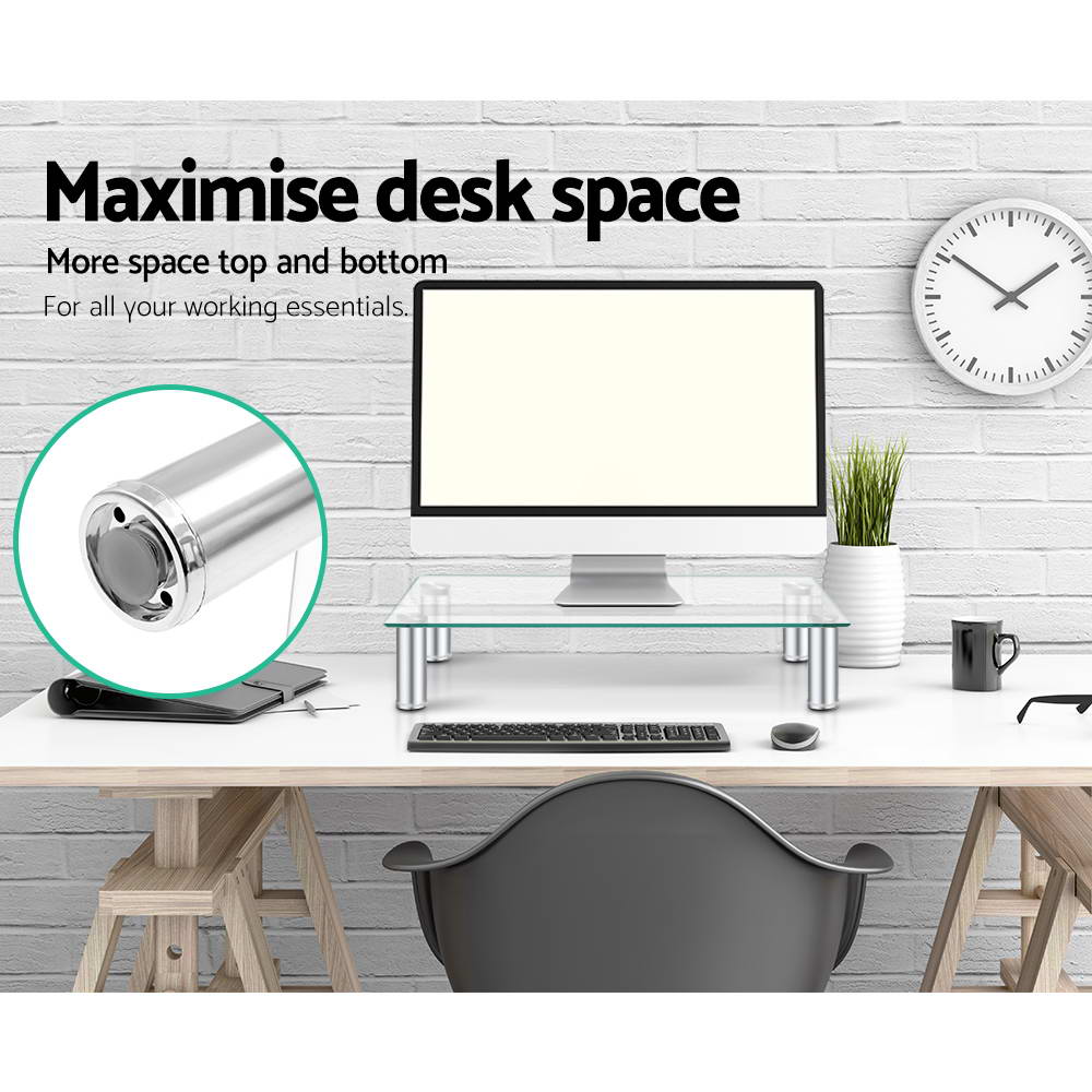 Height Adjustable Monitor Stand Riser with Glass Display Shelf
