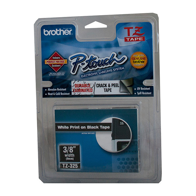 Tze325 Labelling Tape 9Mm White On Black Tze Tape