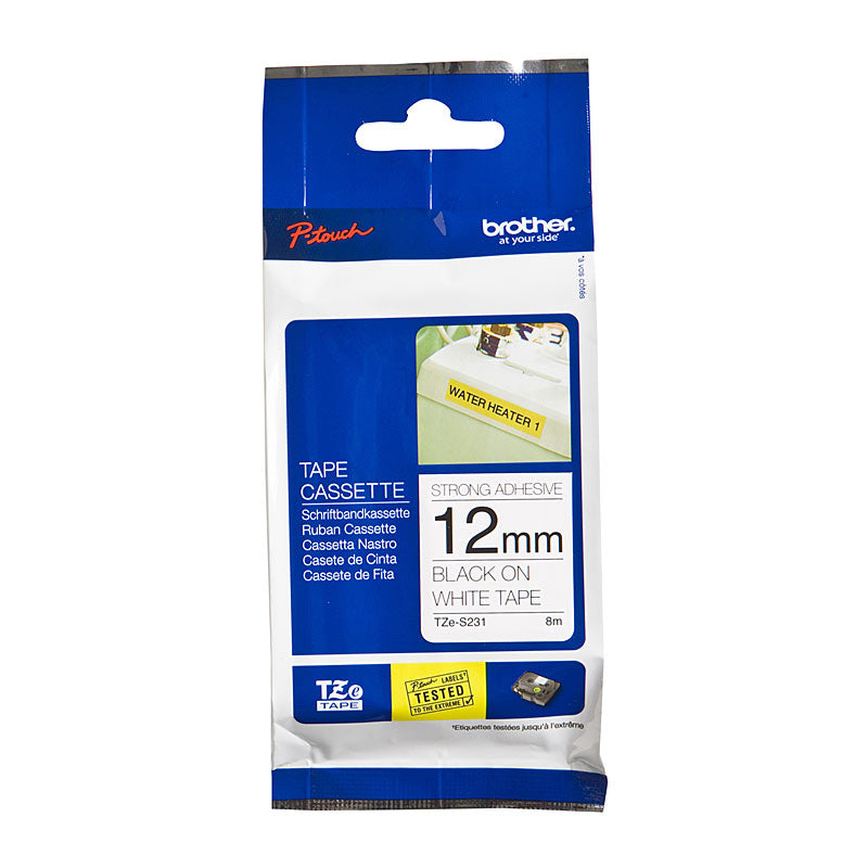 Tzes231 Labelling Tape 12Mm Black On White Strong Adhesive Tze Tape