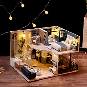 Dollhouse Miniature With Furniture Kit, Dust Proof, Music