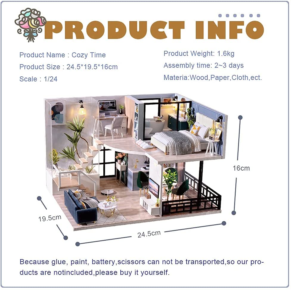 Dollhouse Miniature With Furniture Kit, Dust Proof, Music