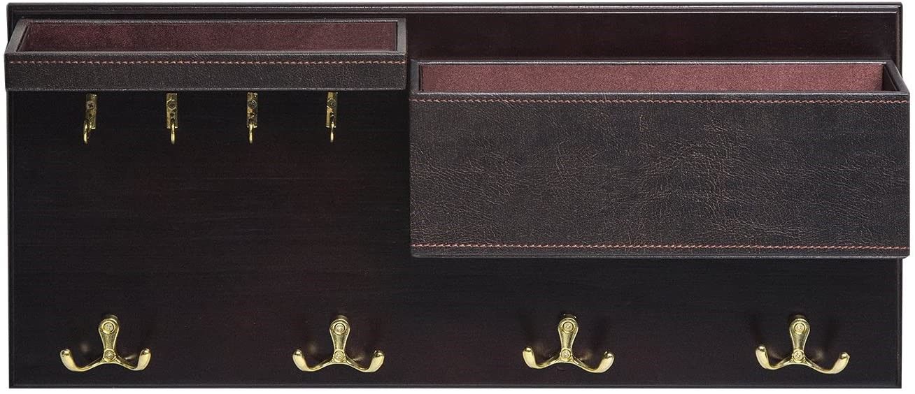Wood Entryway Coat Rack With 2 Leather Tray(Brown)