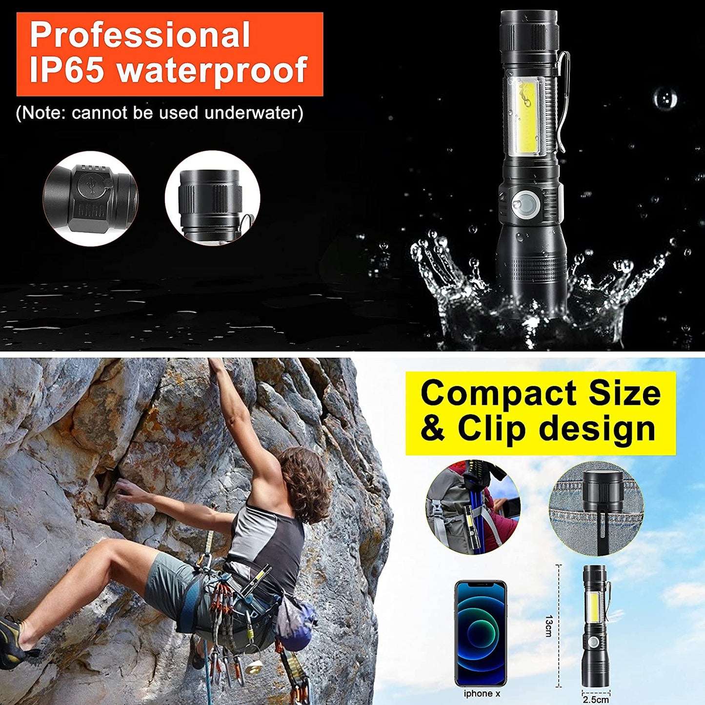 7 Modes Waterproof Rechargeable Uv Light Flashlight Torch For Camping