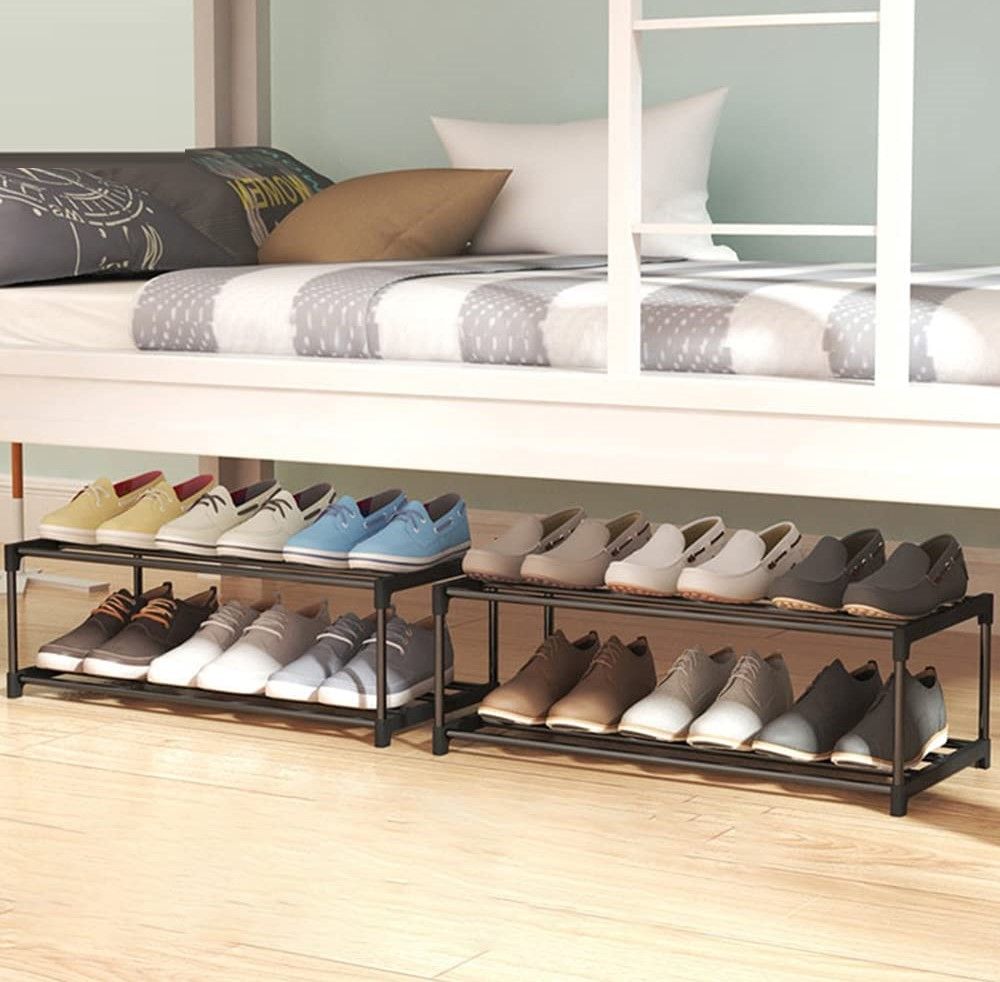 4-Tier Stainless Steel Shoe Rack Storage Organizer To Hold(Black)