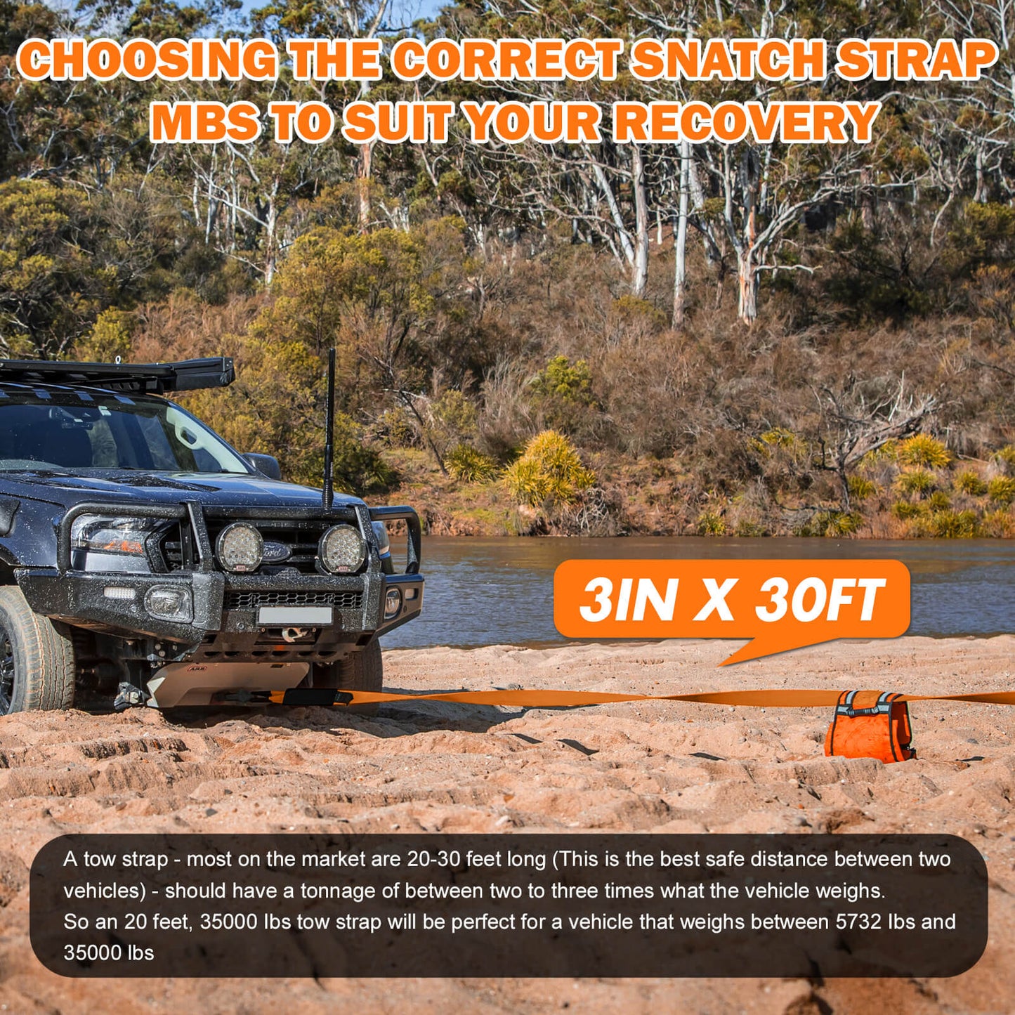 4Wd Recovery Kit With Snatch Strap, Soft Shackles, And Snatch Block Pulley