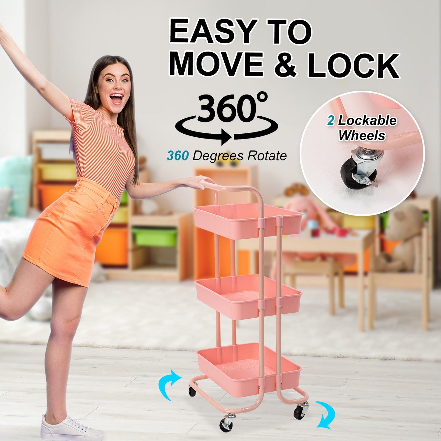 3/2 Tier Trolley Cart Storage Utility Rack Organizer Swivel Kitchen
