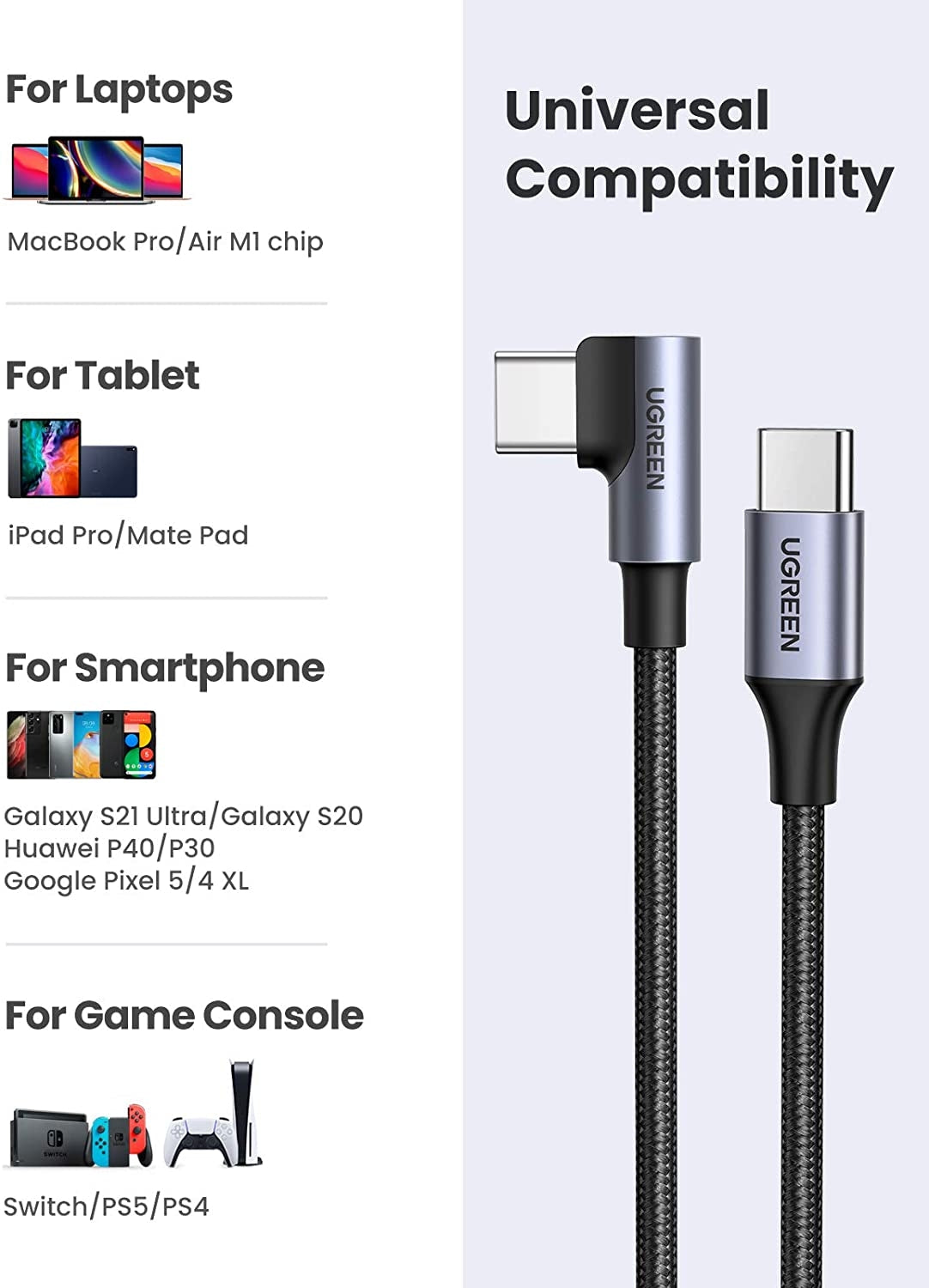 80714 Usb-C 2.0 To Angle Usb-C Cable Black 3M