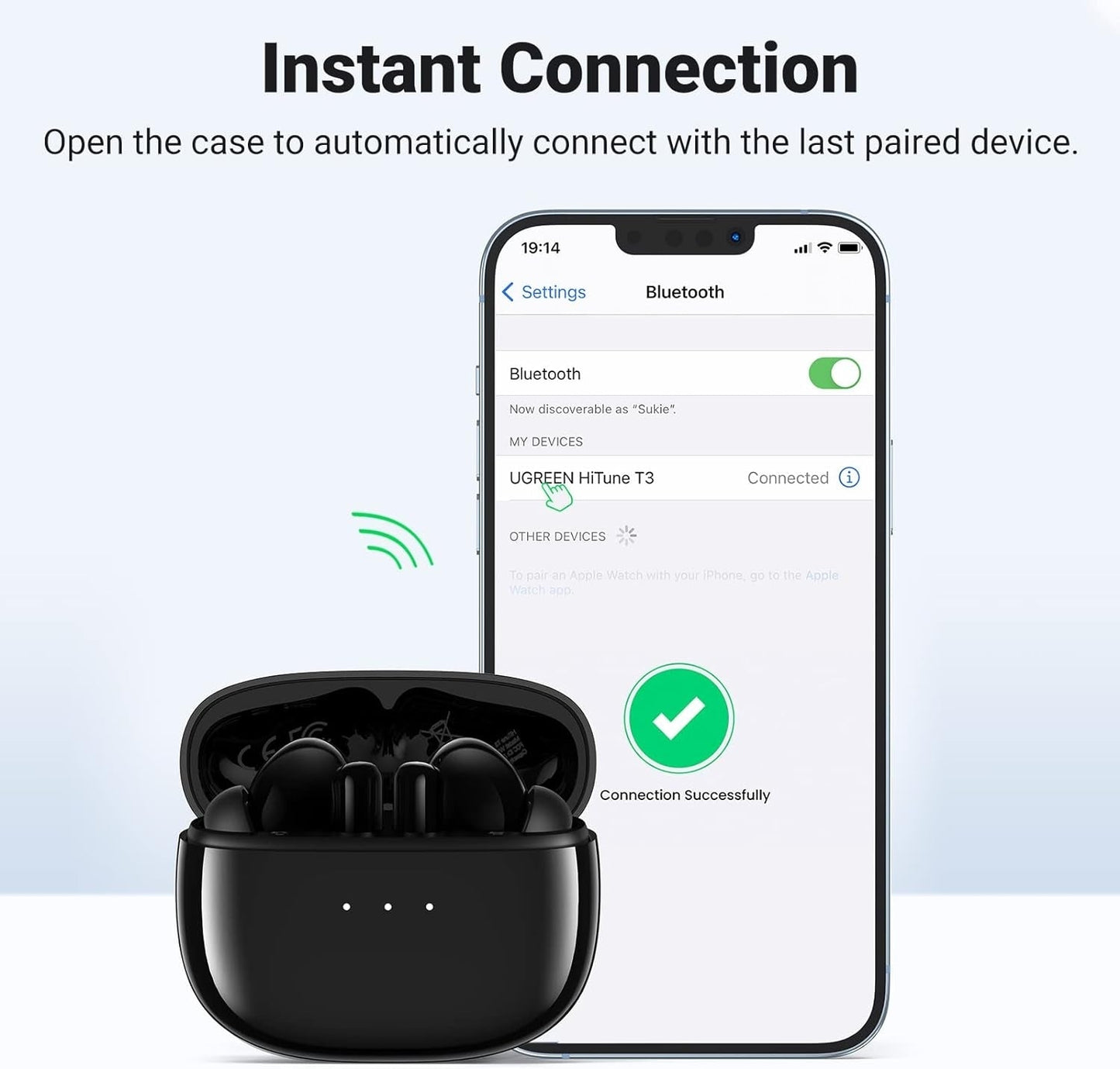 Hitune T3 Active Noise-Cancelling Wireless Earbuds (Black)