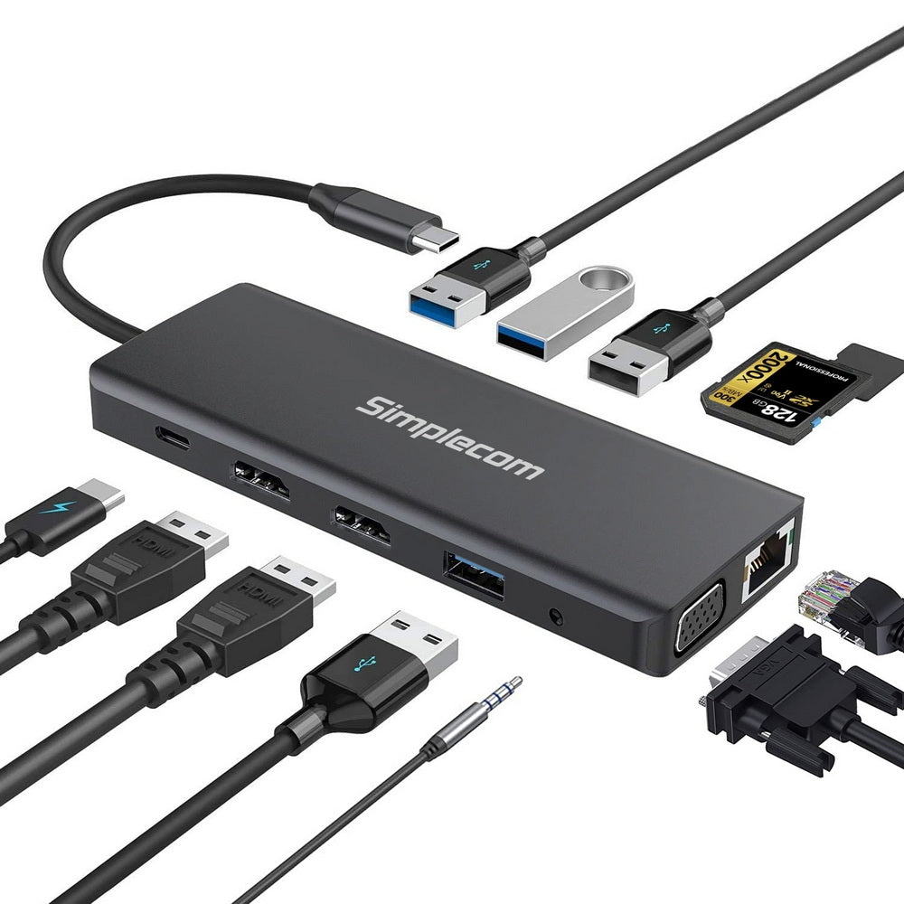 Usb-C 12-In-1 Multiport Docking Station Dual Hdmi + Vga Triple Display
