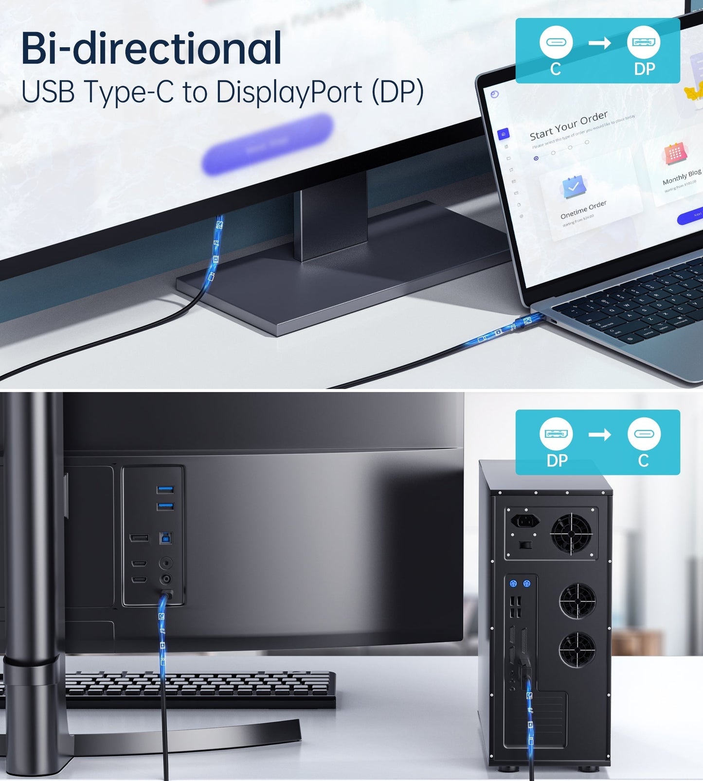Usb-C To Displayport Cable 8K@30Hz 1.8M Two-Way