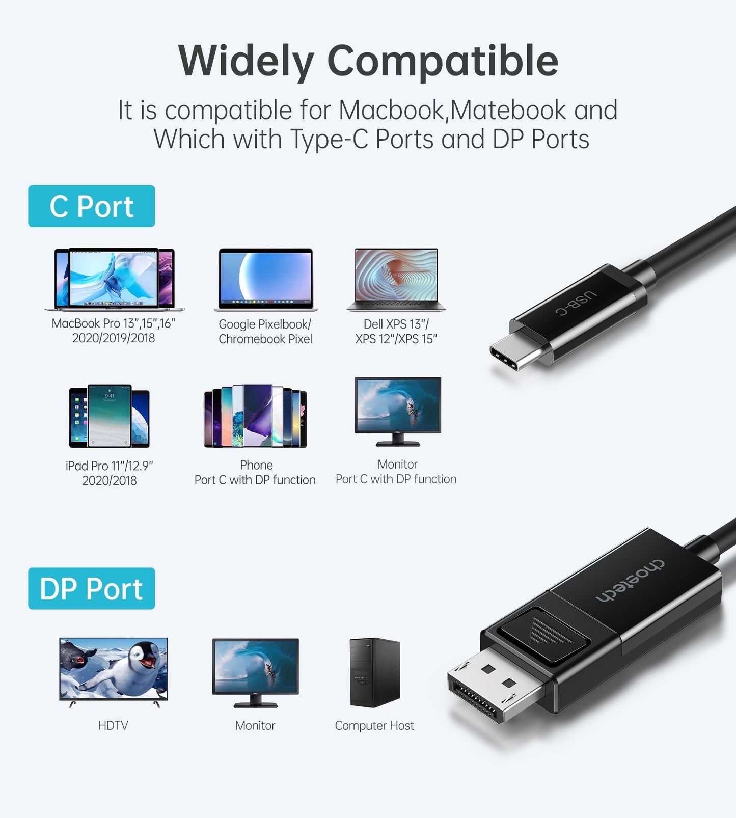 Usb-C To Displayport Cable 8K@30Hz 1.8M Two-Way