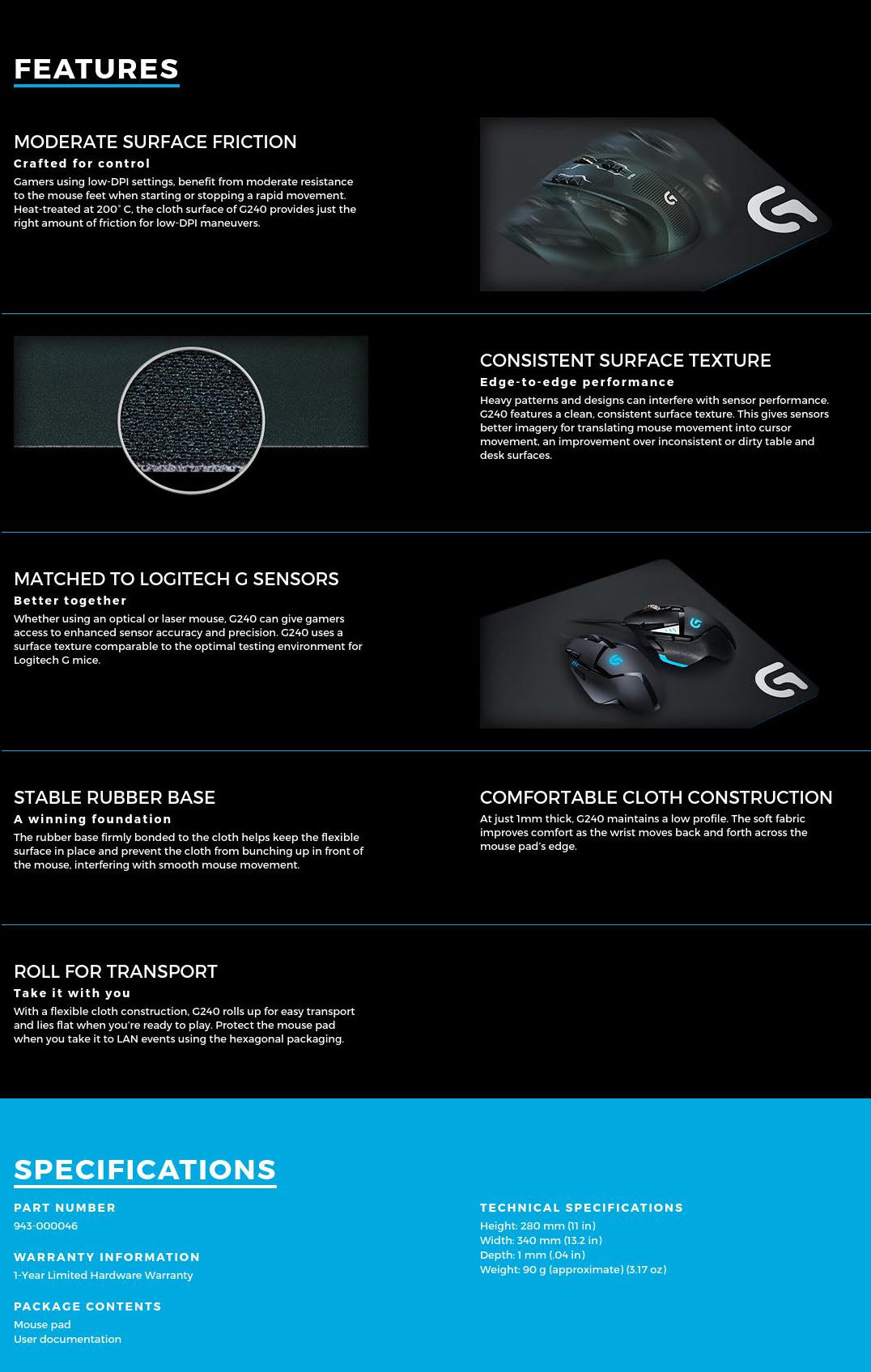 G240 Cloth Gaming Mouse Pad (943-000046)