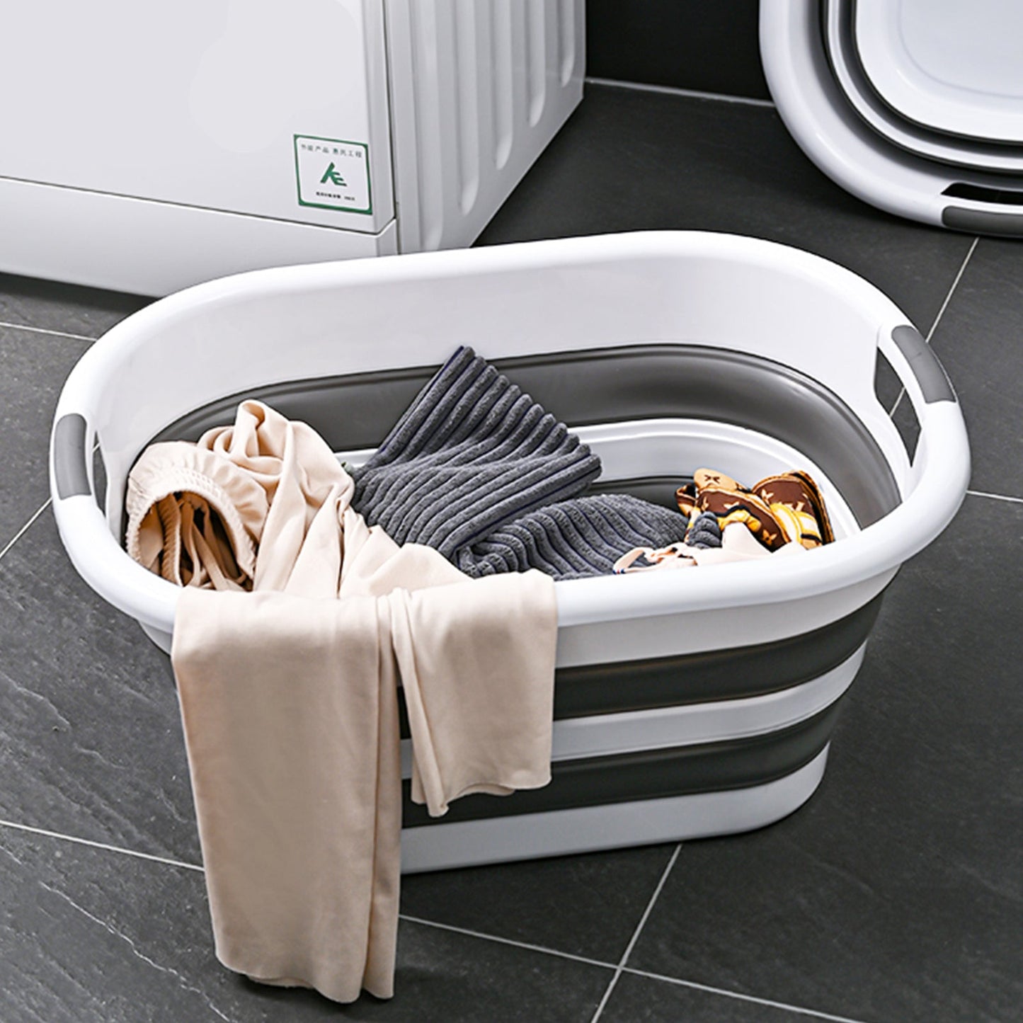 40L Collapsible Laundry Basket - Grey/White
