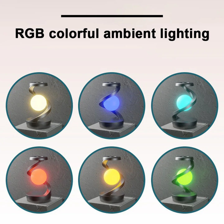 Black 360° Rotating Floating Night Light Wireless Charging Table Lamp