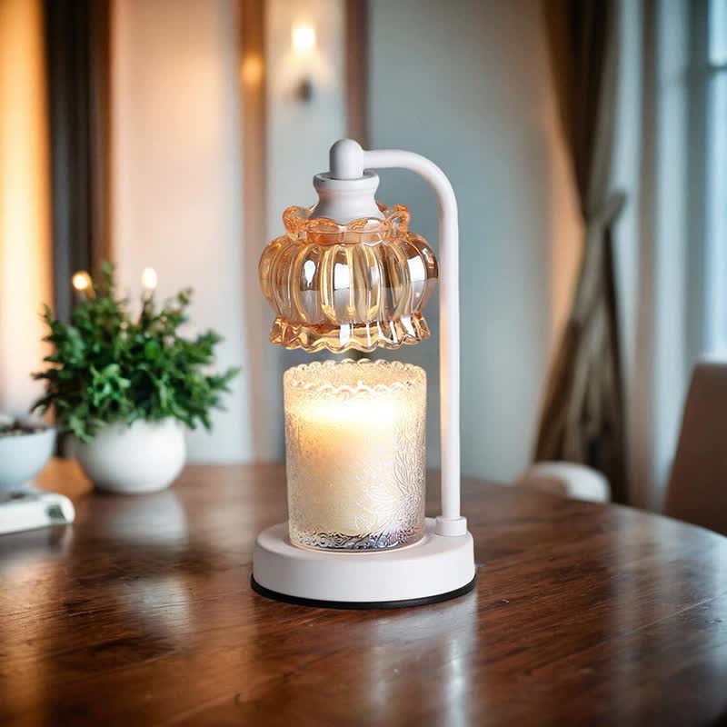 Elegant White Candle Warmer Lamp - Vintage Glass Shade & Dimmer