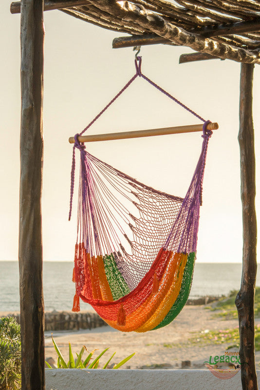 Extra Large Outdoor Cotton Mexican Hammock Chair In Rainbow Colour