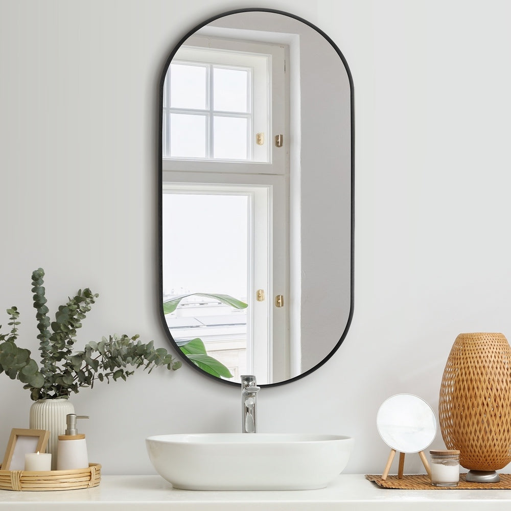 Wall Mirror Oval Black & Gold 84x50cm