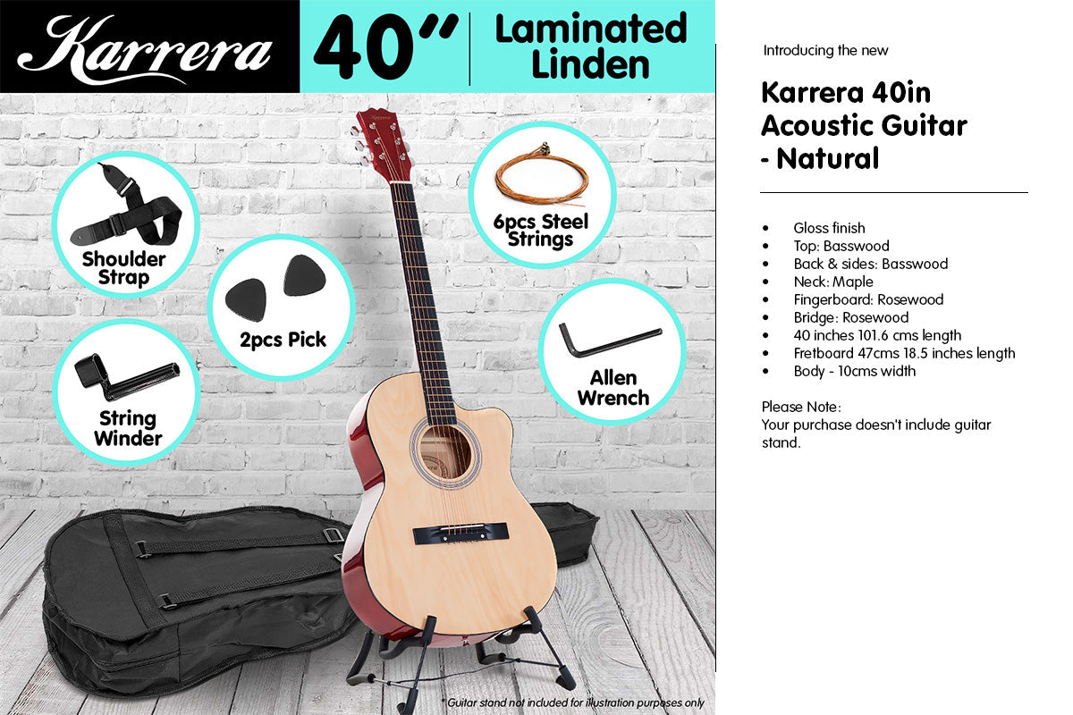 Karrera Acoustic Cutaway 40in Guitar - Natural