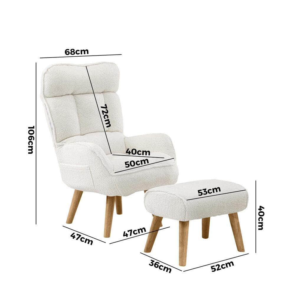 Armchair with Ottoman Swivel Sherpa White