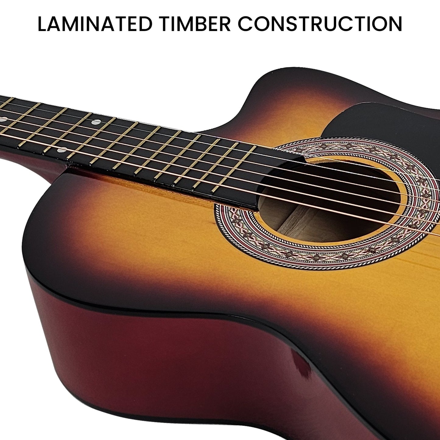 38in Acoustic Guitar Steel Strings Carry Bag Shoulder Strap Sun Burst